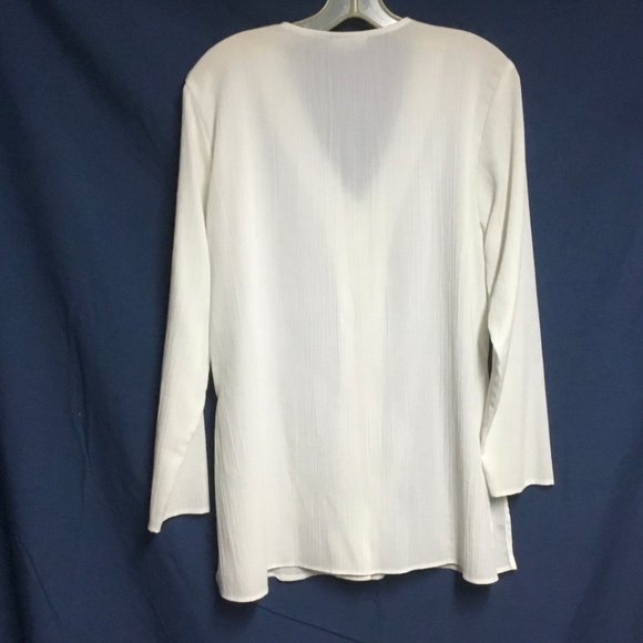 Retro White V Neck Blouse by Weathervane-Sz L-Crepe Like Fabric - Picture 4 of 6